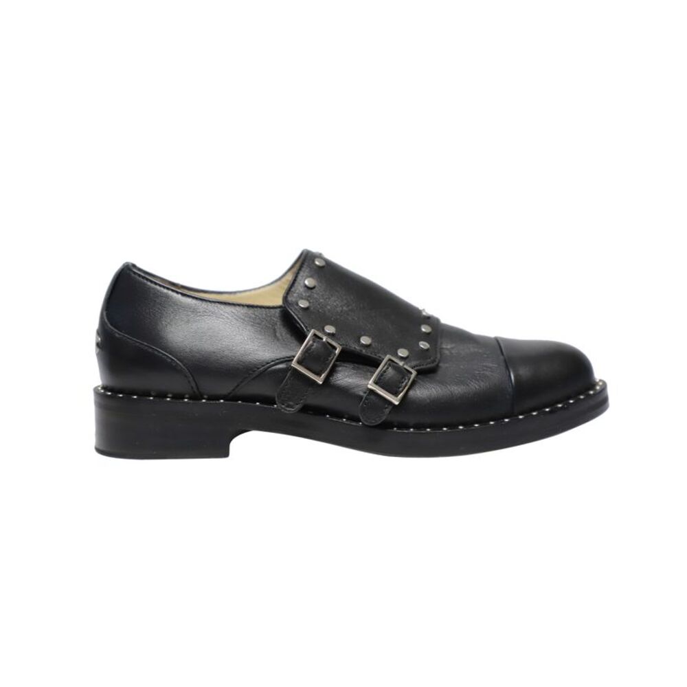 Jimmy Choo Studded Monk Strap Shoes in Black Leather